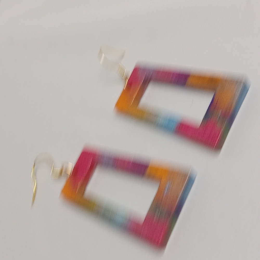 Hand Crafted Multicolor Rectangular Earrings - Picture 4 of 4